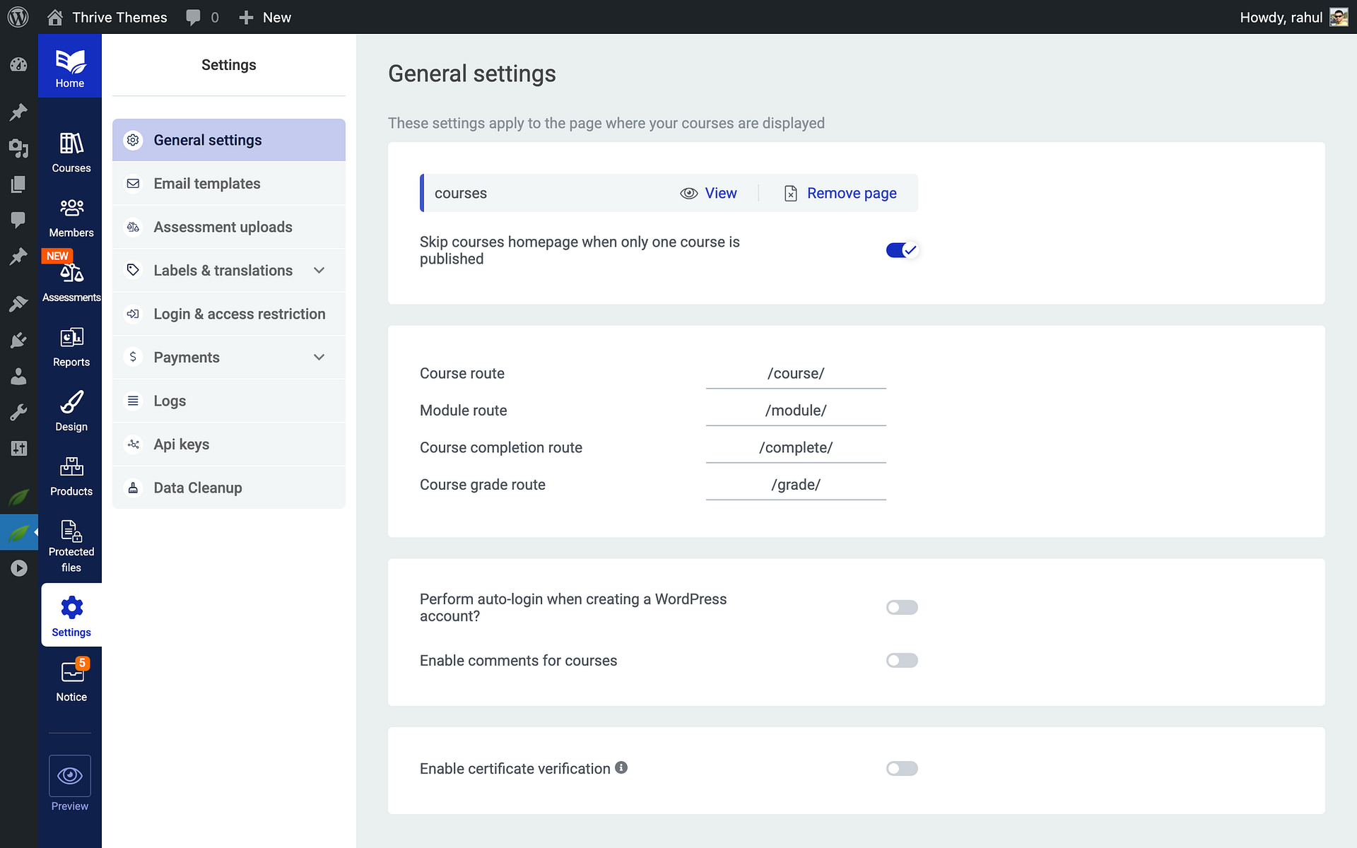 Course Page Selection - General in Thrive Apprentice