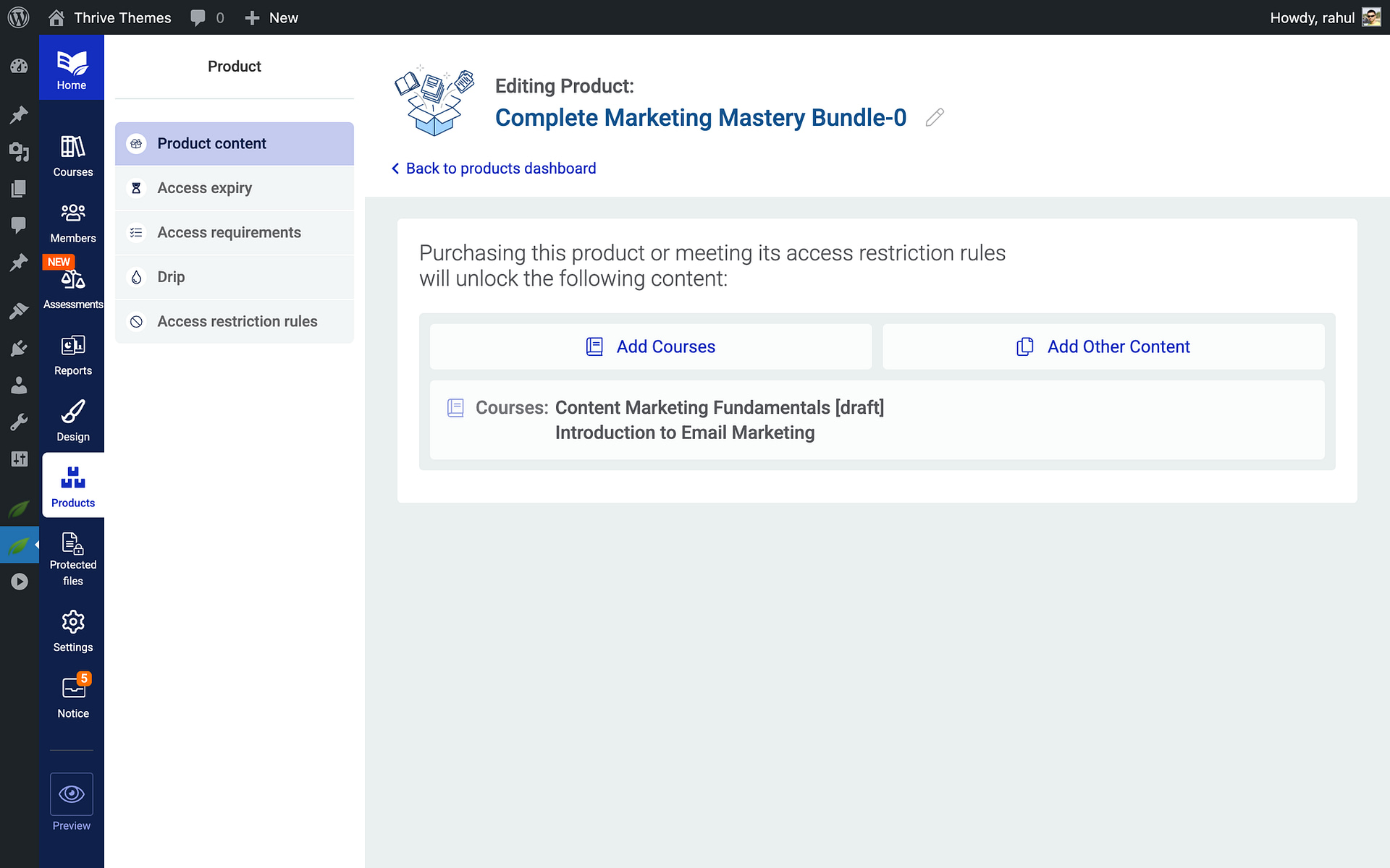 Enabling Product Access Expiry - product in Thrive Apprentice
