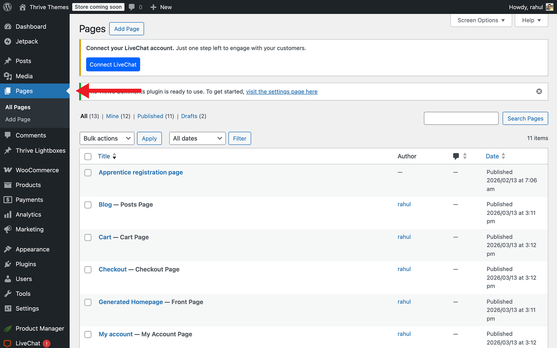 For an Existing Page or Post - Pages in Thrive Architect