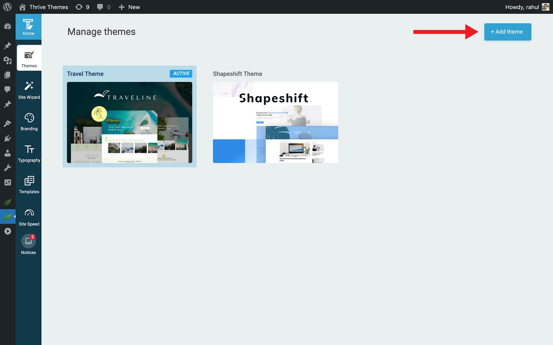 Installing a Theme from the Cloud - +Add New in Thrive Theme Builder