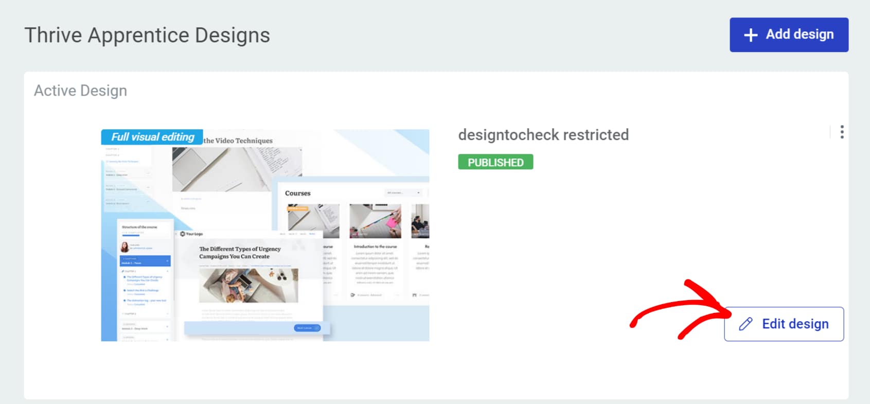 Clicking Edit Design on the current template