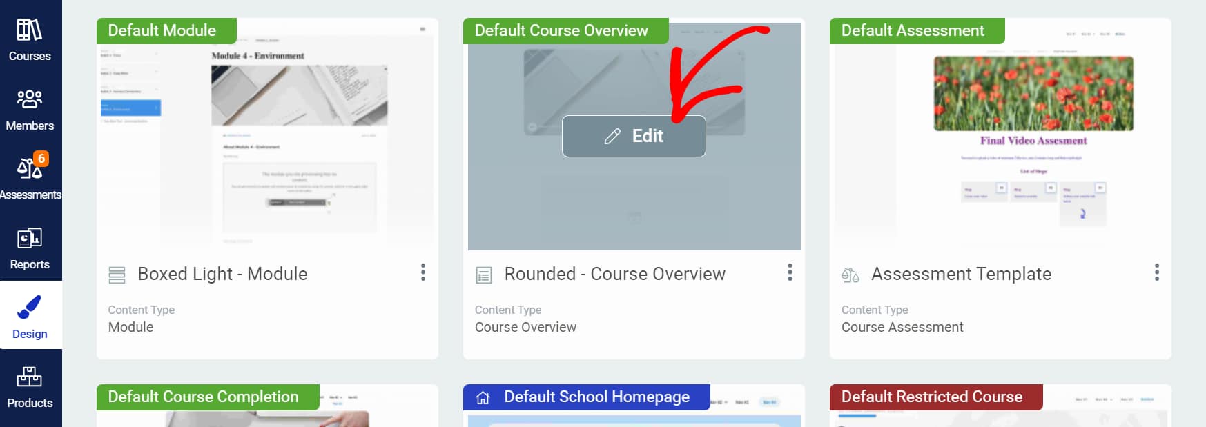 Clicking on the lesson list element in the template editor