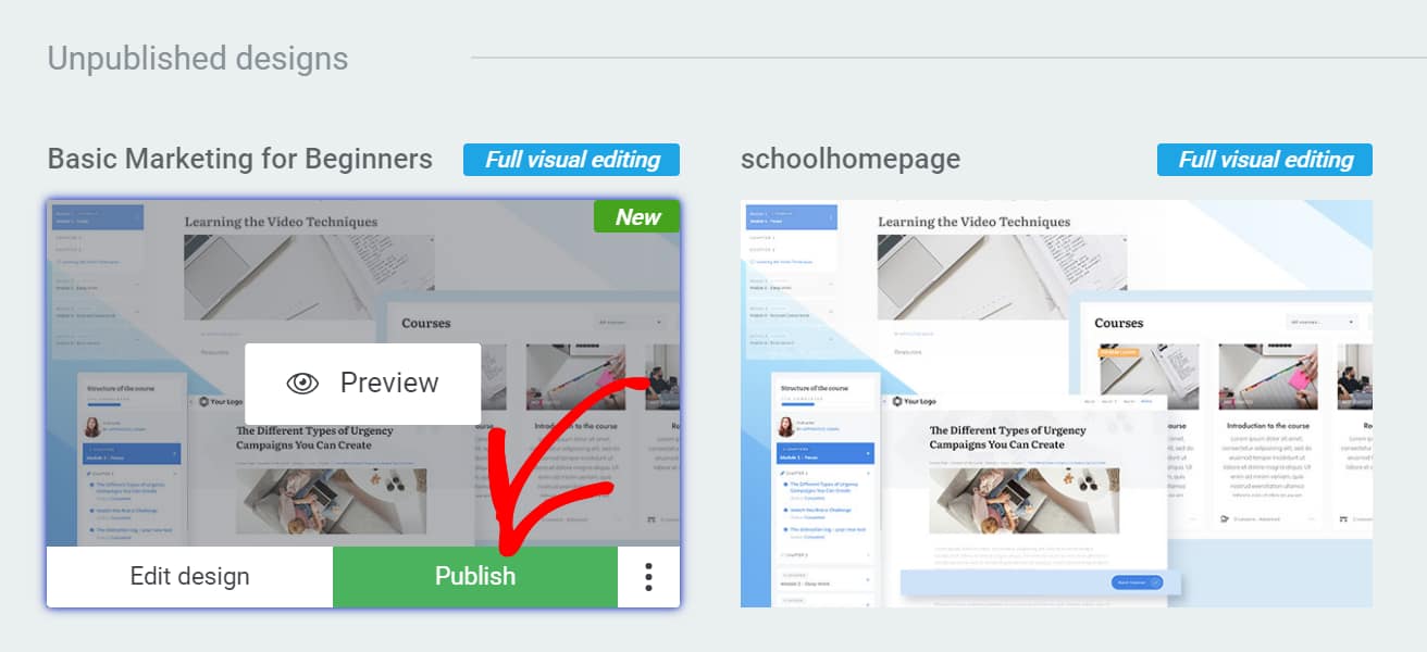Publishing the new design in Thrive Apprentice
