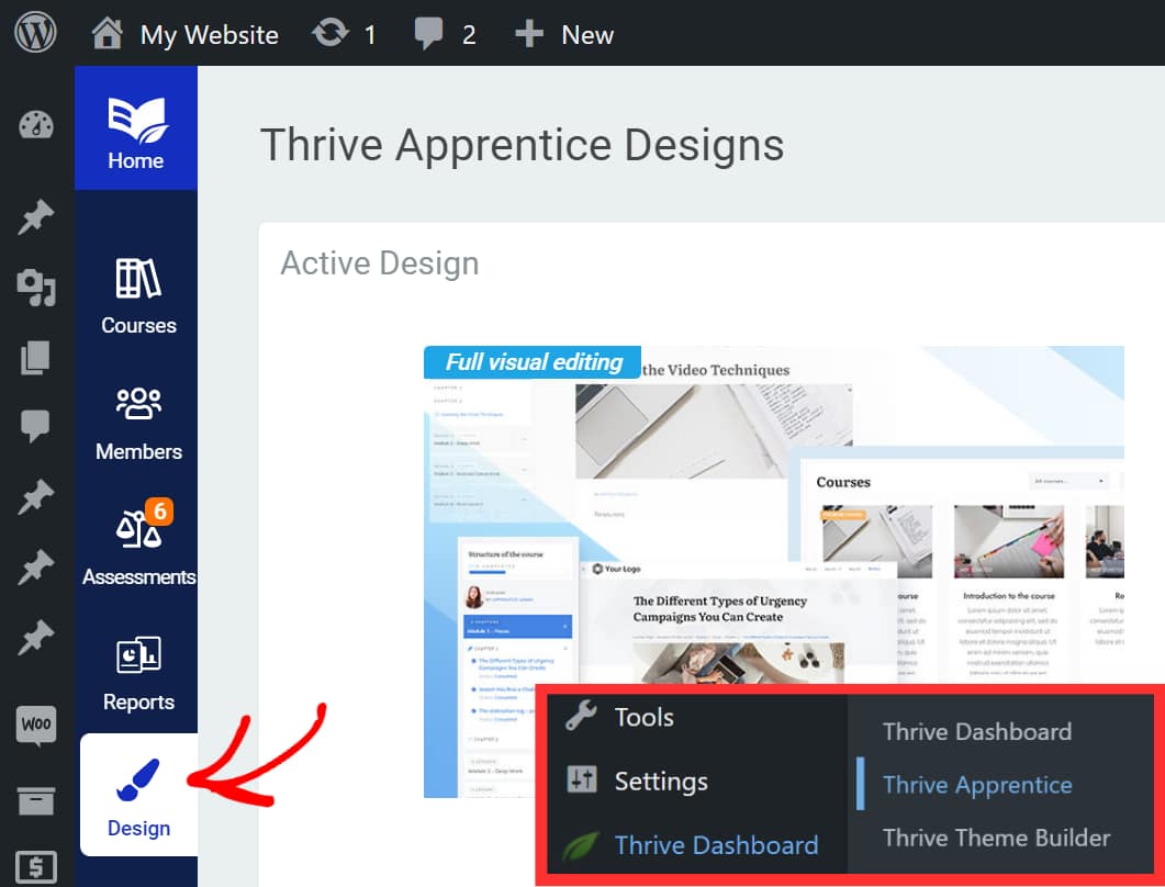 The Thrive Apprentice Design page