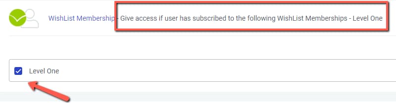 WishList Membership protection option in the access requirements panel