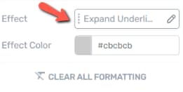 Hyperlink text effects options