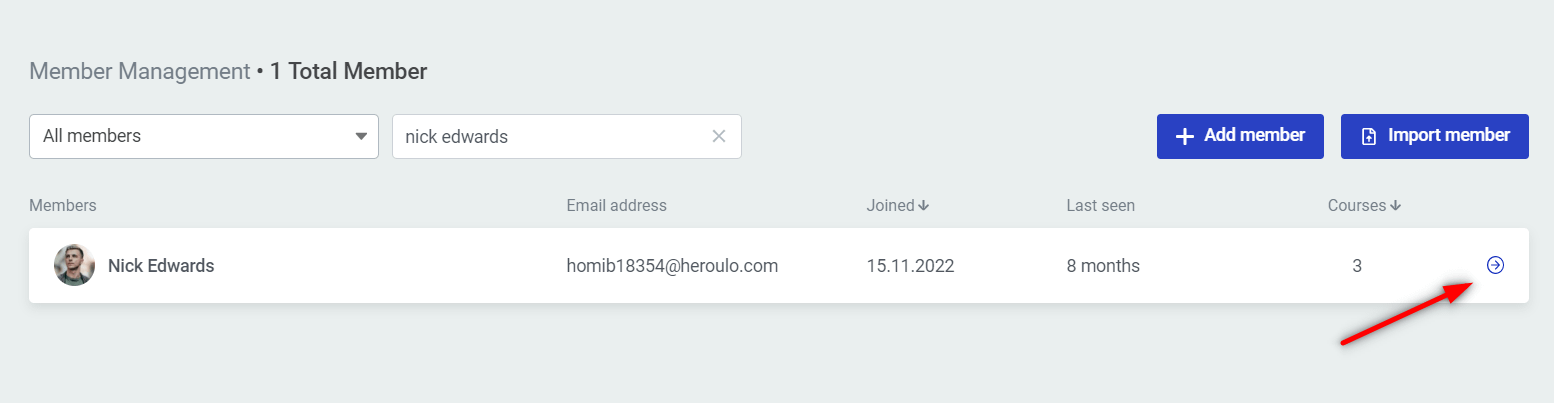 Click the arrow to open member dashboard