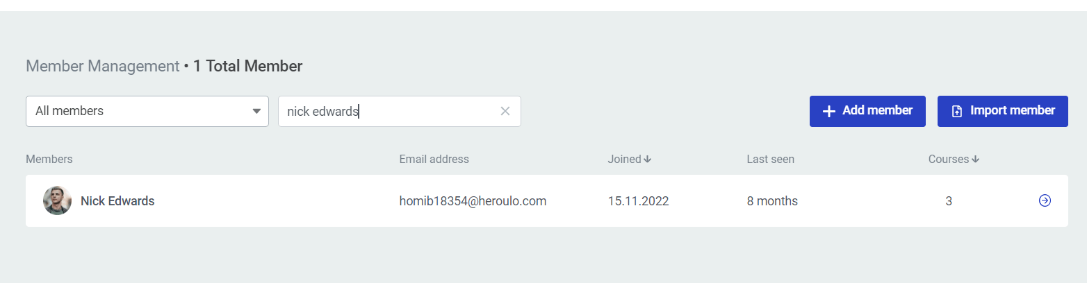 Search results show matching members
