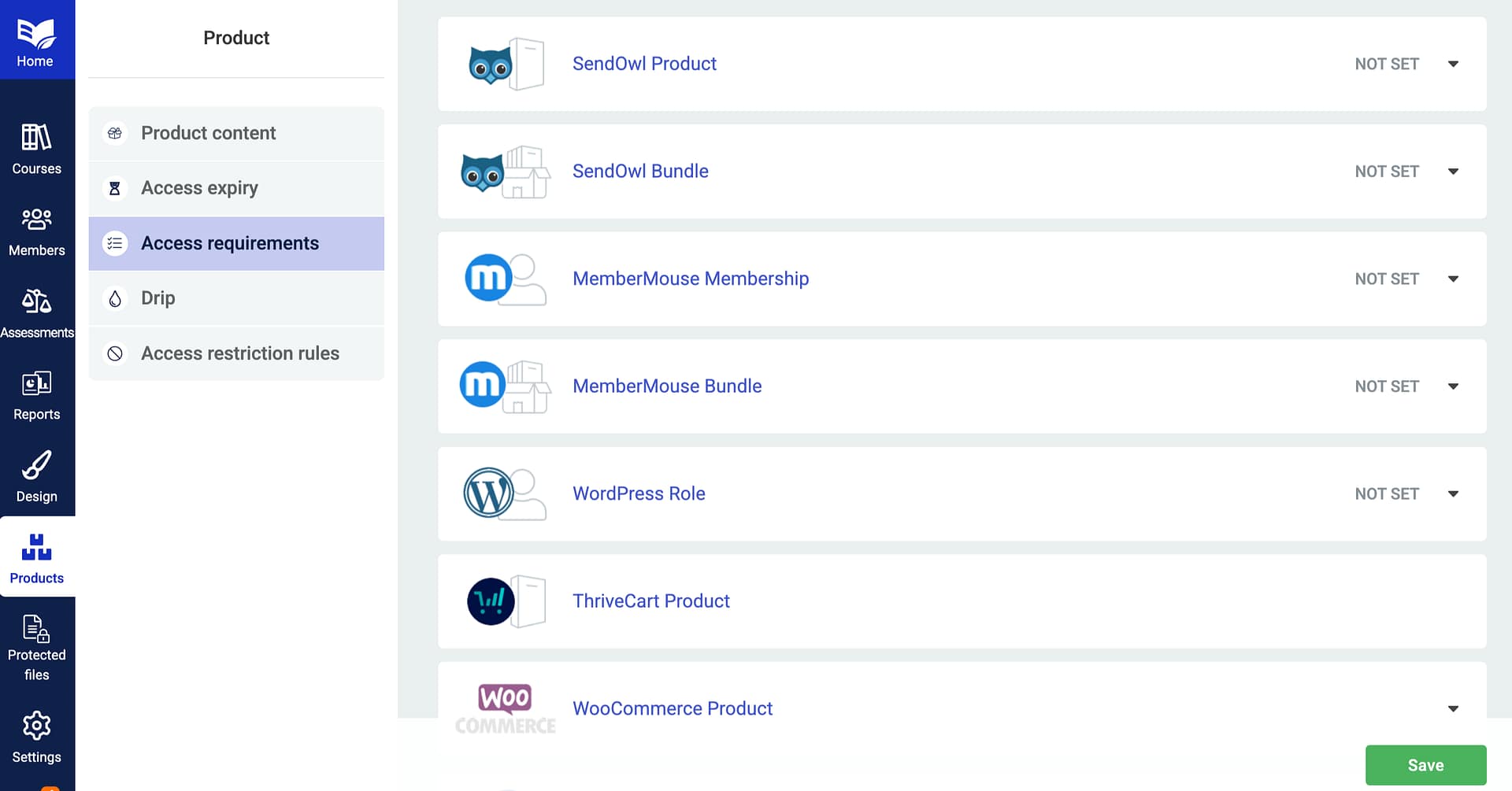 MemberMouse protection option in the access requirements panel