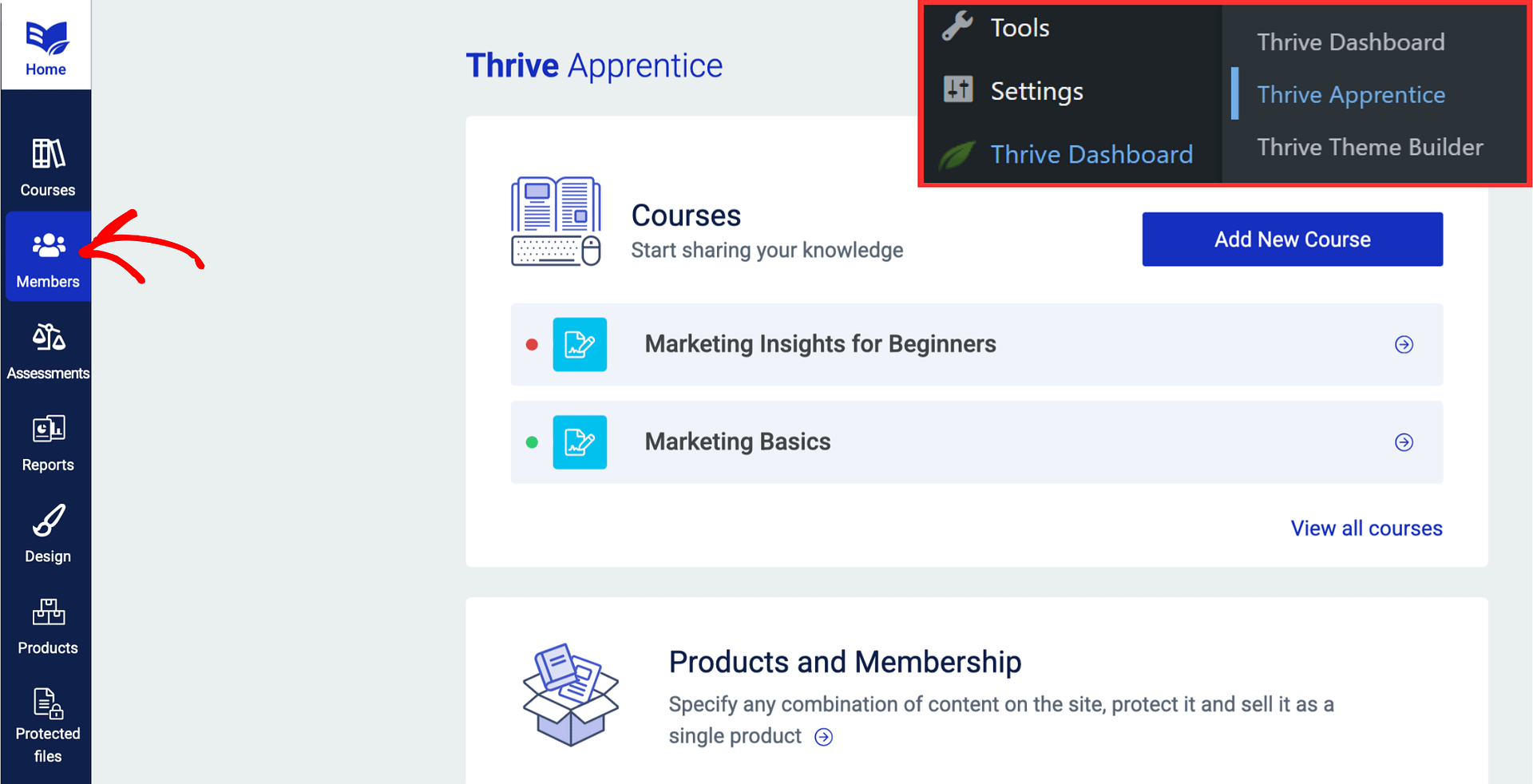Click Members in the left sidebar