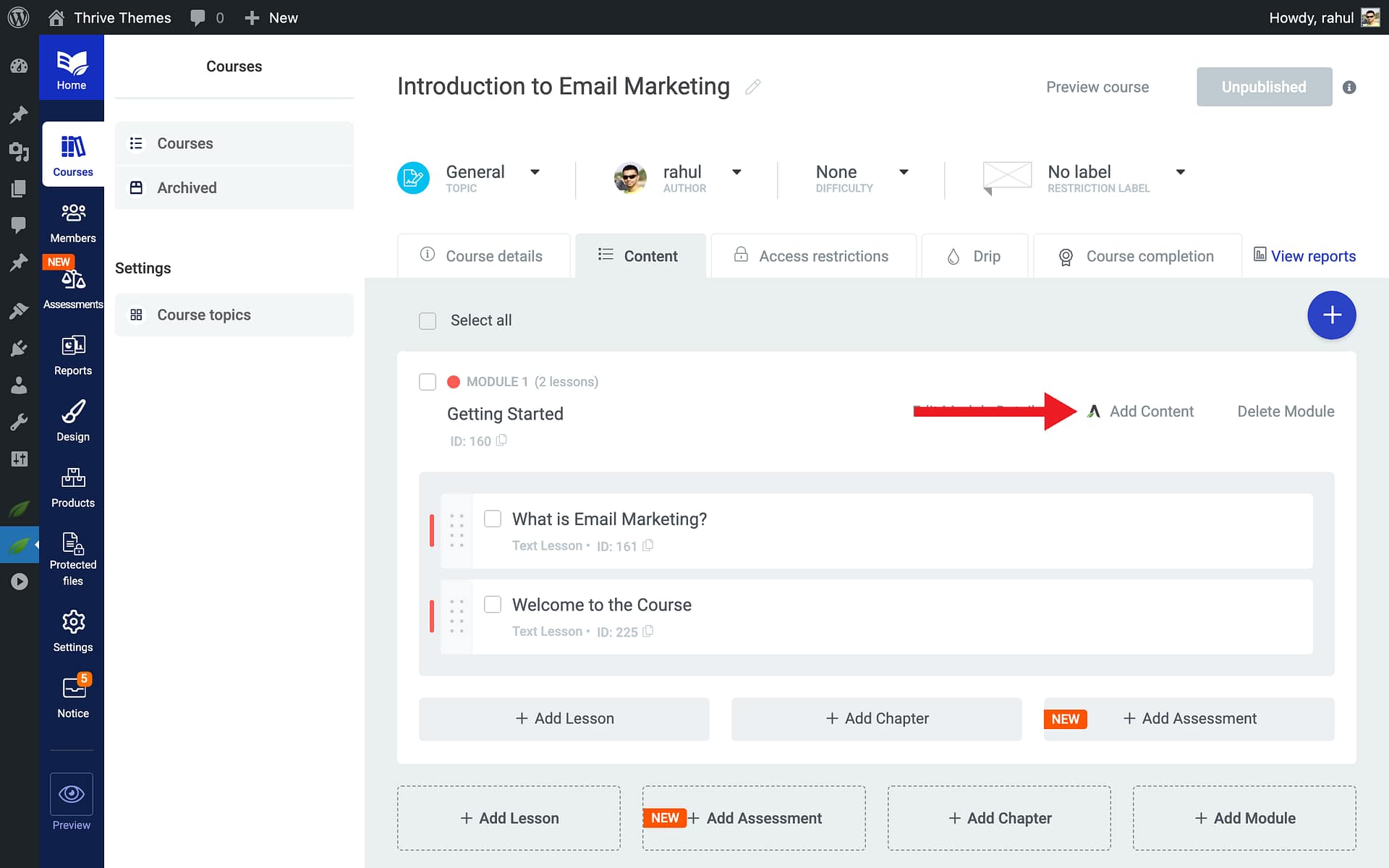 Adding Your First Lesson - Add content in Thrive Apprentice