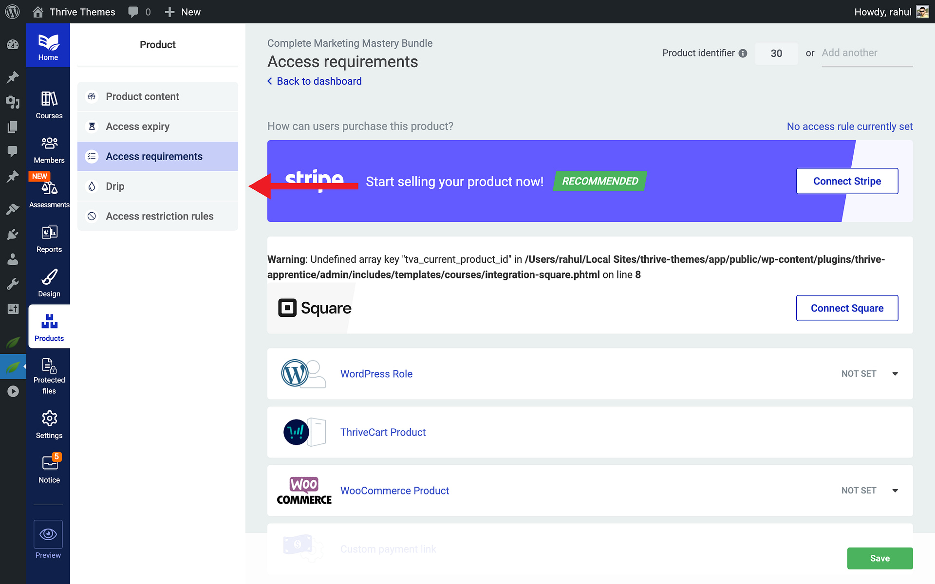 Configuring Access Rules - Drip in Thrive Apprentice