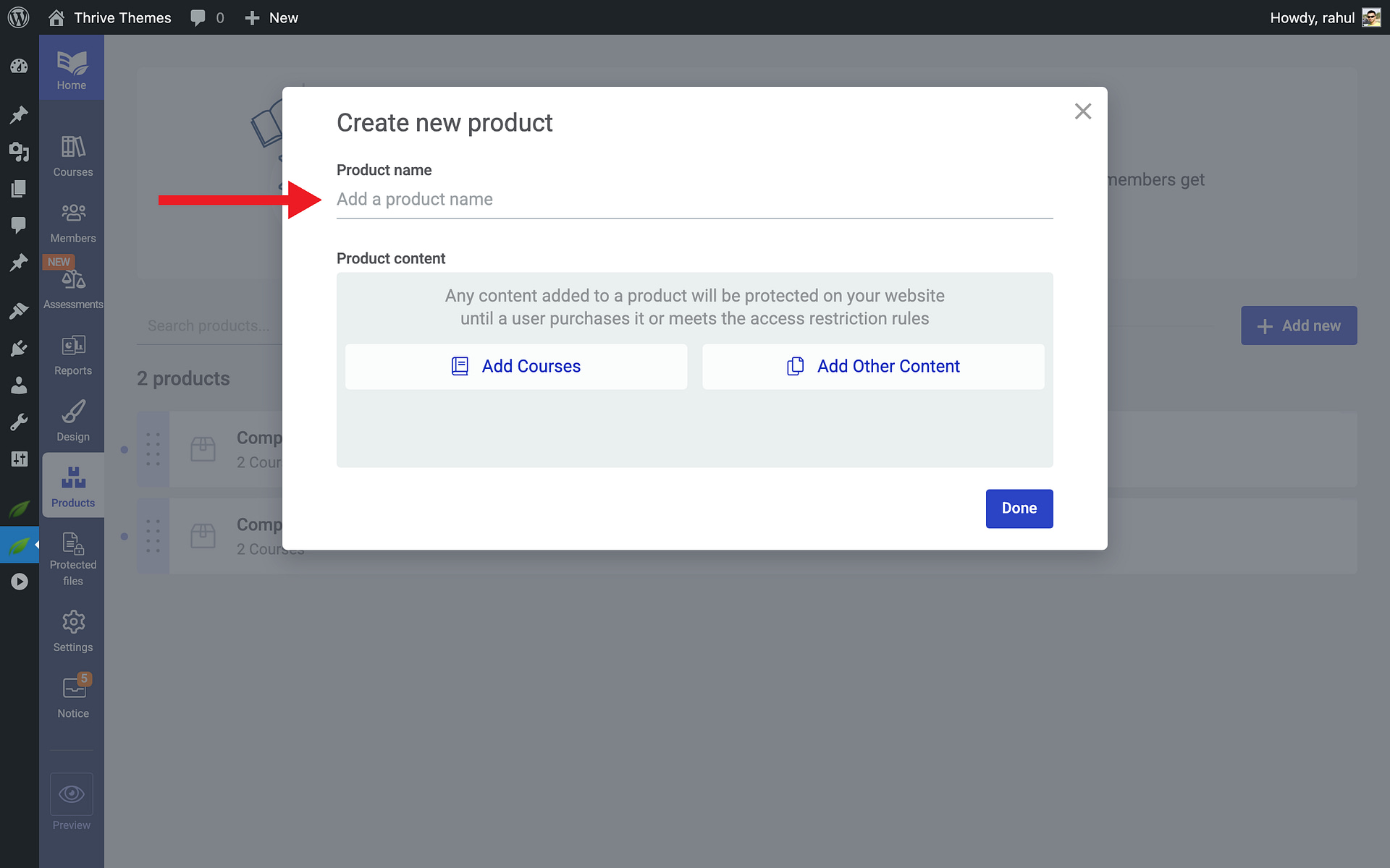Creating a Course Bundle Step by Step - Product name in Thrive Apprentice