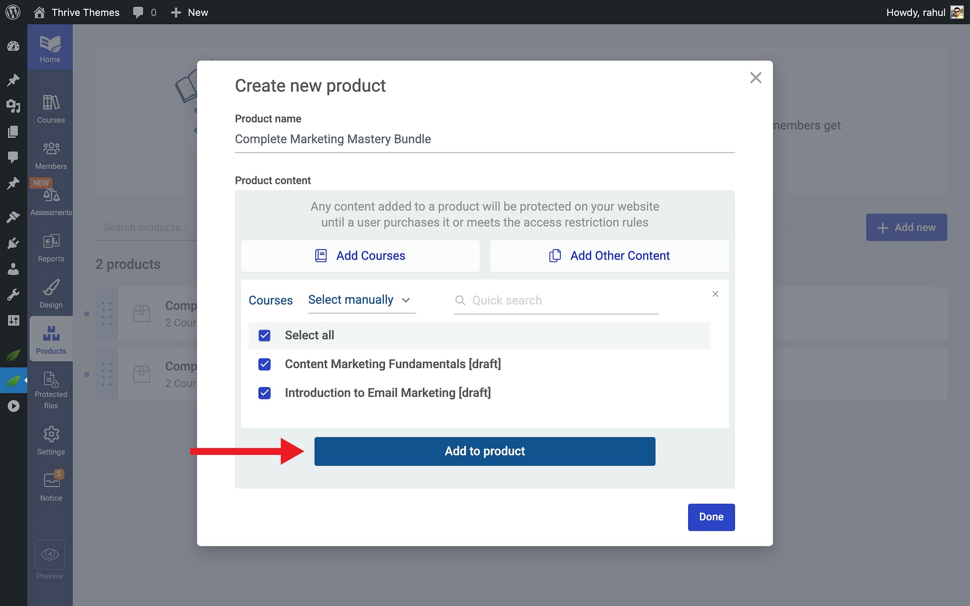Creating a Course Bundle Step by Step - Add to product in Thrive Apprentice