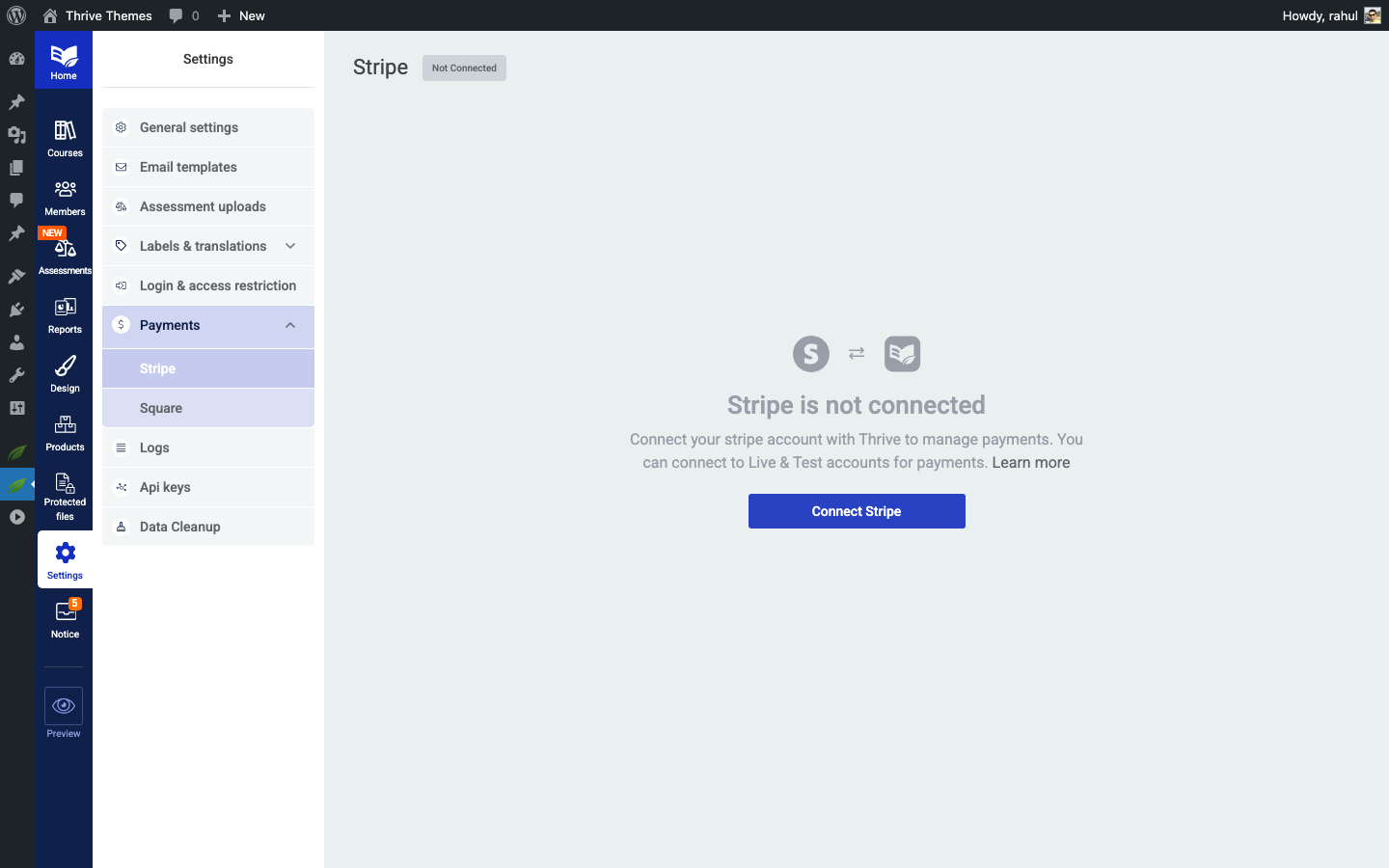 Stripe section of the payment processors page showing the Customer Portal toggle