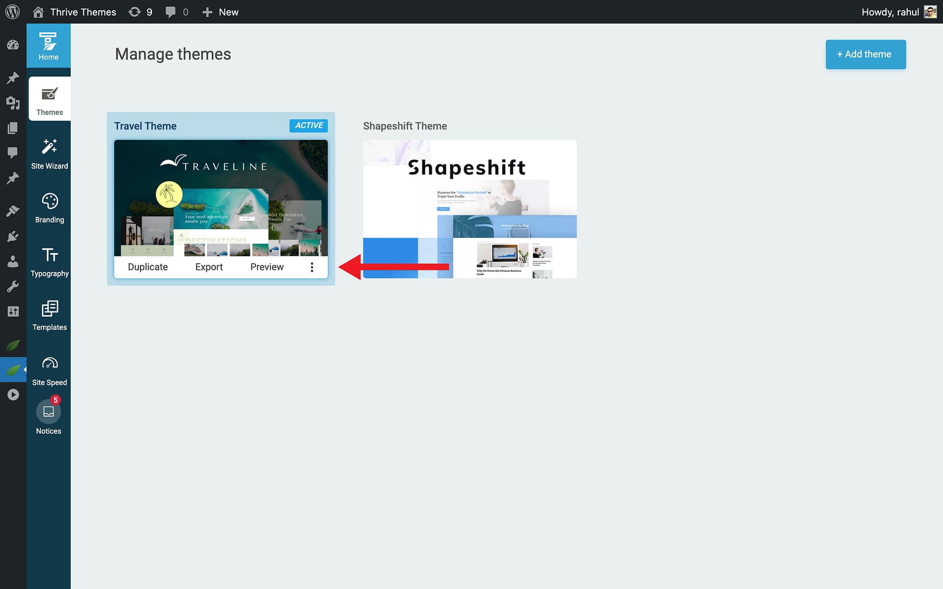 Duplicating a Theme - three-dots icon in Thrive Theme Builder