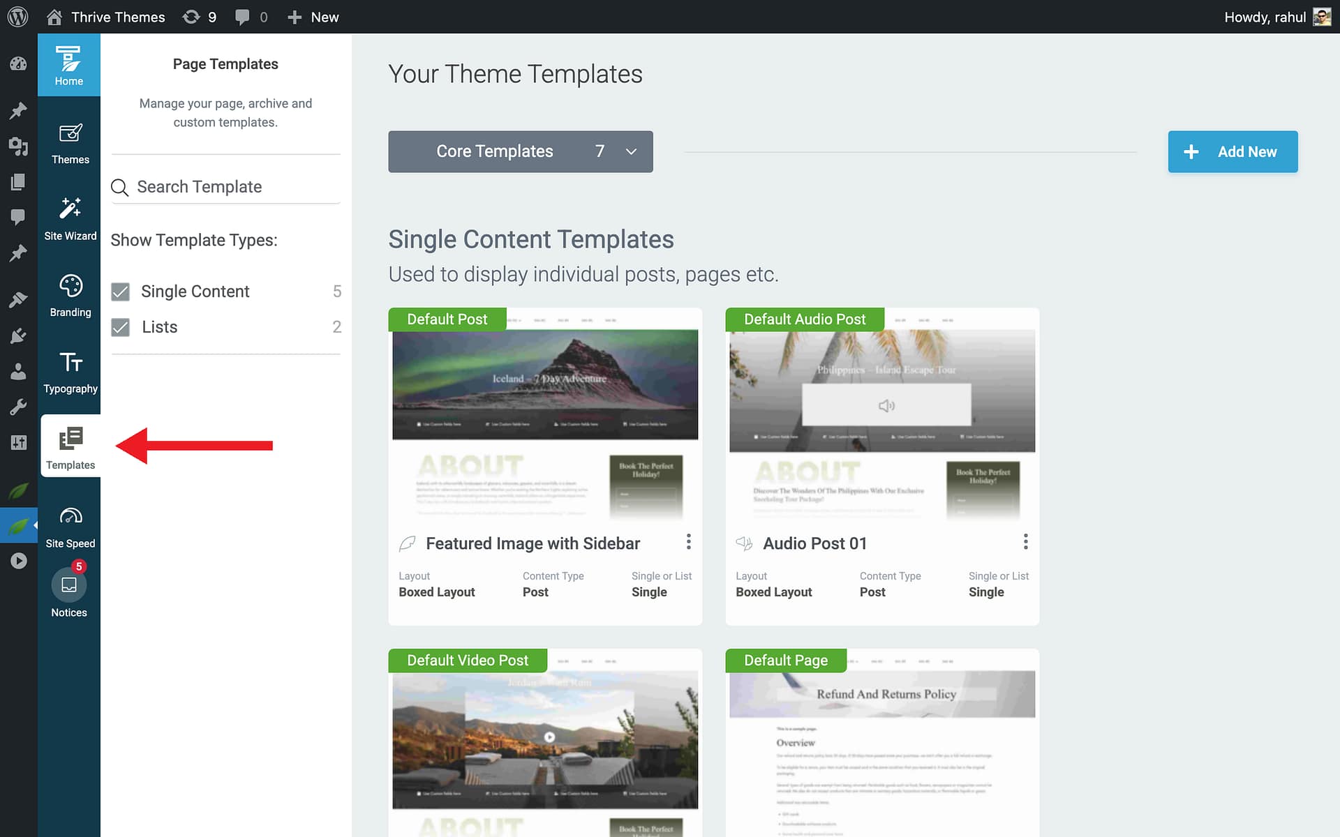 Method 1: From the Templates Section - Templates in Thrive Theme Builder
