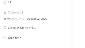 Course sidebar showing a locked lesson with its unlock date displayed beneath the lesson title